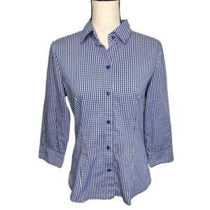 NEW YORK & COMPANY Gingham Blue And White Long SleeveButton Down Blouse. Medium